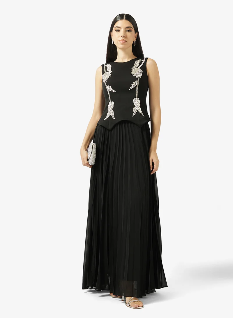 Akadia Fashion  CRYSTAL DETAIL PLISSE CHIFFON DRESS for Women | Best Price UAE